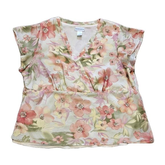 Vtg Jaclyn Smith Floral Babydoll Blouse Women 1X Pastel Fairy Cottagecore Easter - Picture 1 of 9